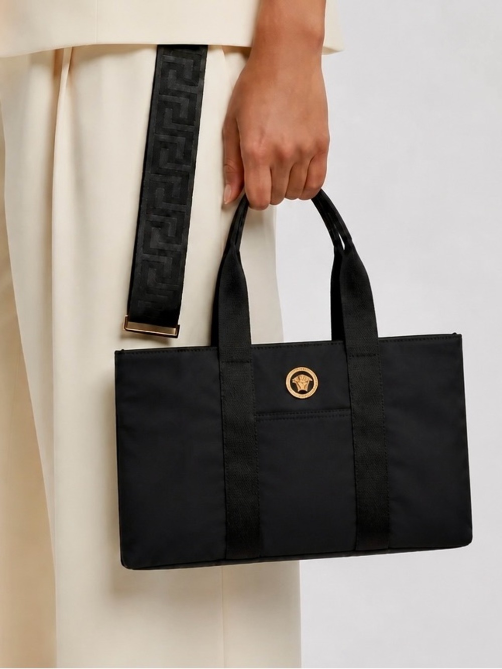 New Versace Nylon with leather trim shoulder bag